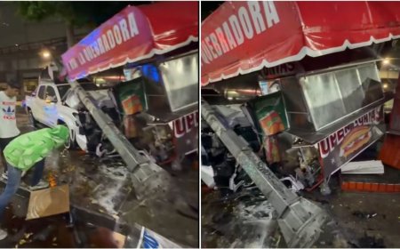 Camioneta se estrella contra un poste y dos puestos de comida en Iztapalapa | IMÁGENES FUERTES