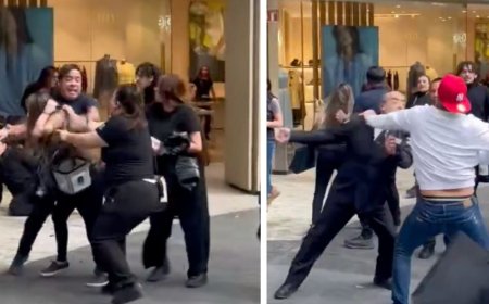 Graban momento exacto en que clientes y empleados de una tienda de cosméticos desatan riña en una plaza comercial